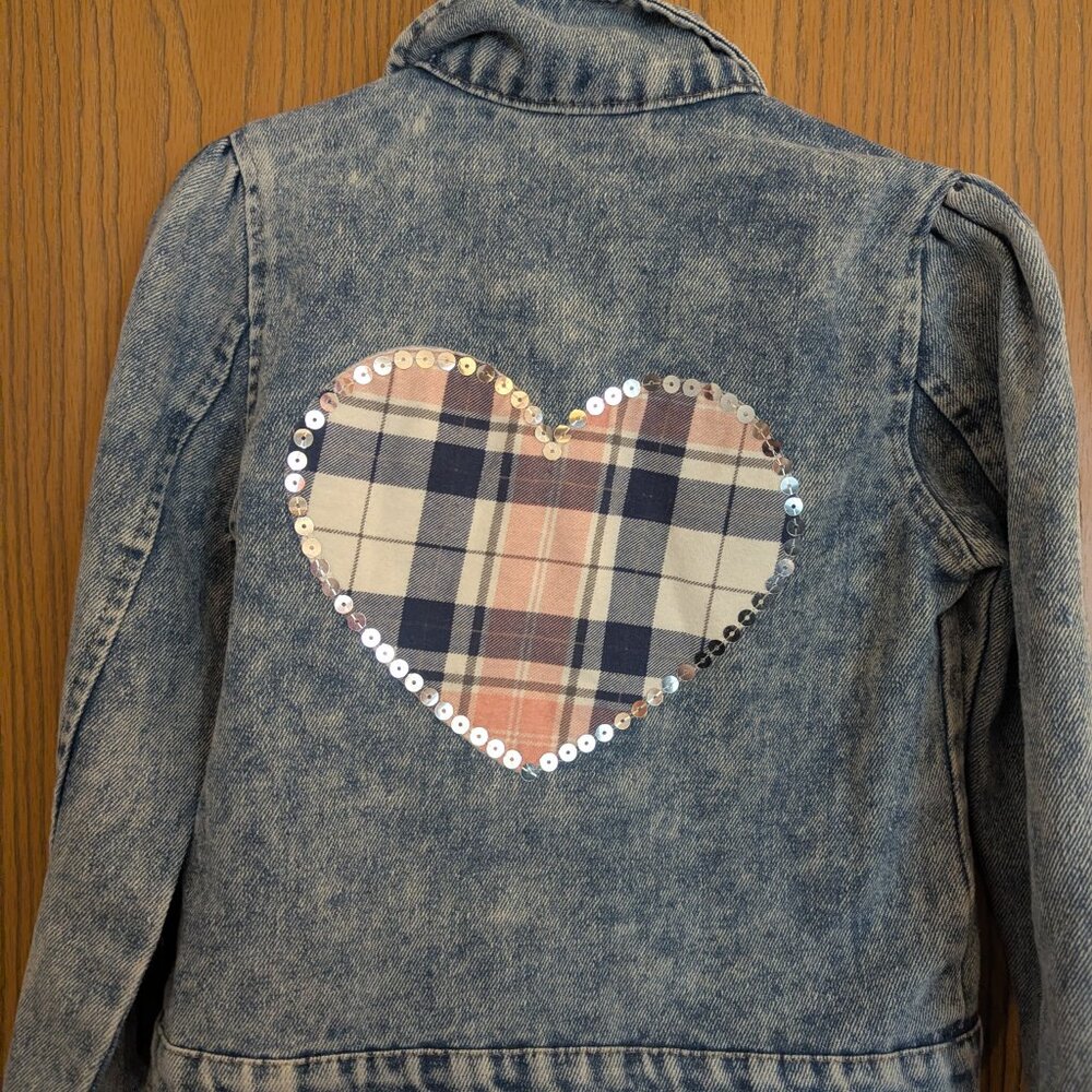 Little‎ Lass Studded Bling Heart Snap Denim Jean Jacket-Girls 5 - Picture 5 of 6